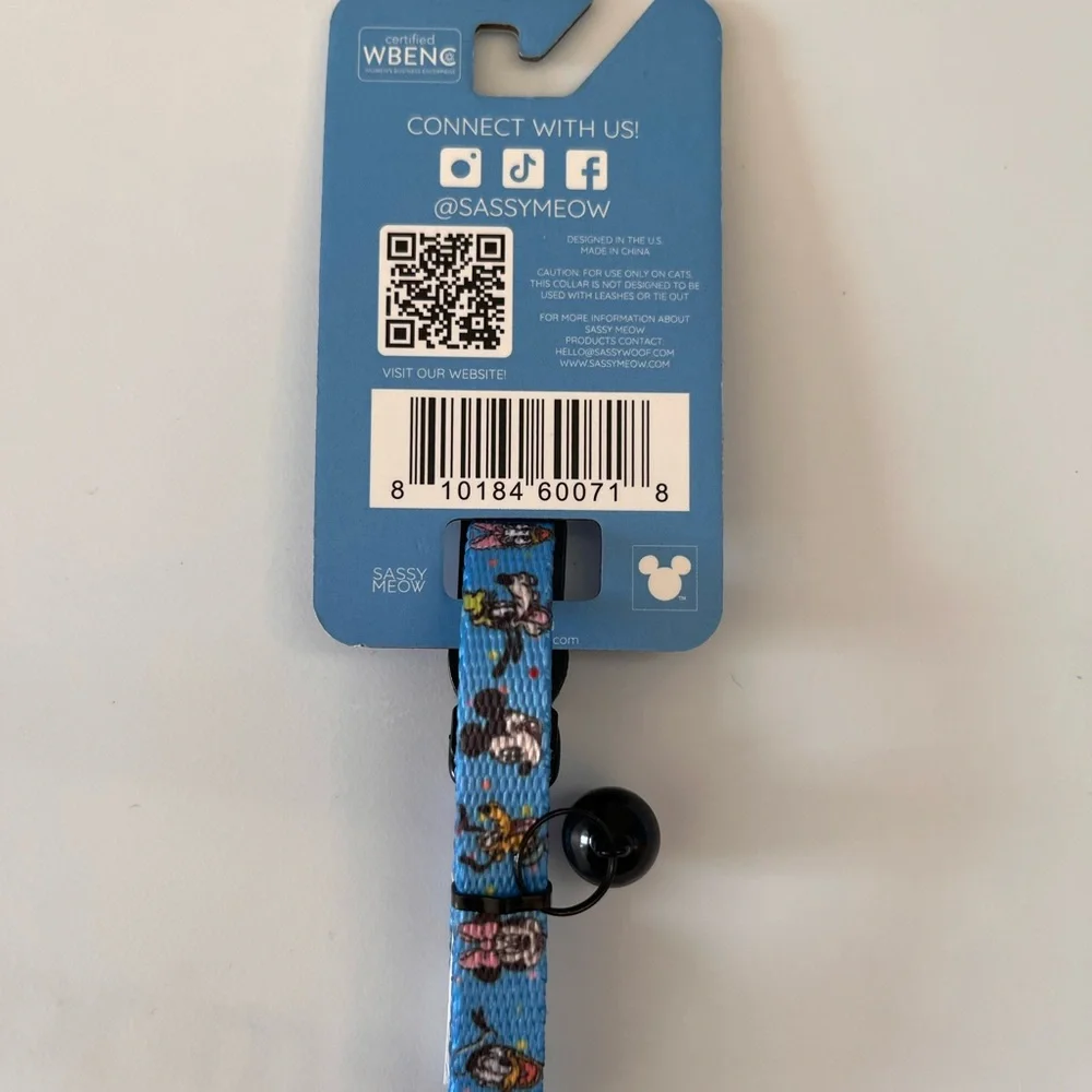 Cat Collar - Small - Disney Mickey & Friends Blue Collar with Black Bell